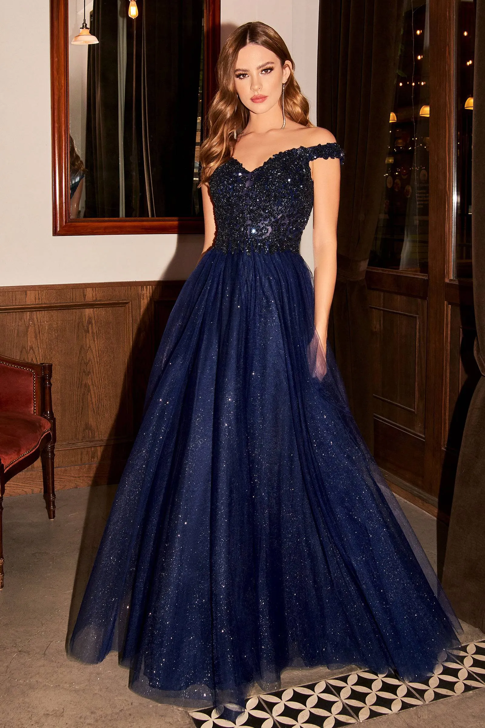 Cinderella Divine CD0177 Princess Ball Gown with Glitter Bodice and Layered Skirt