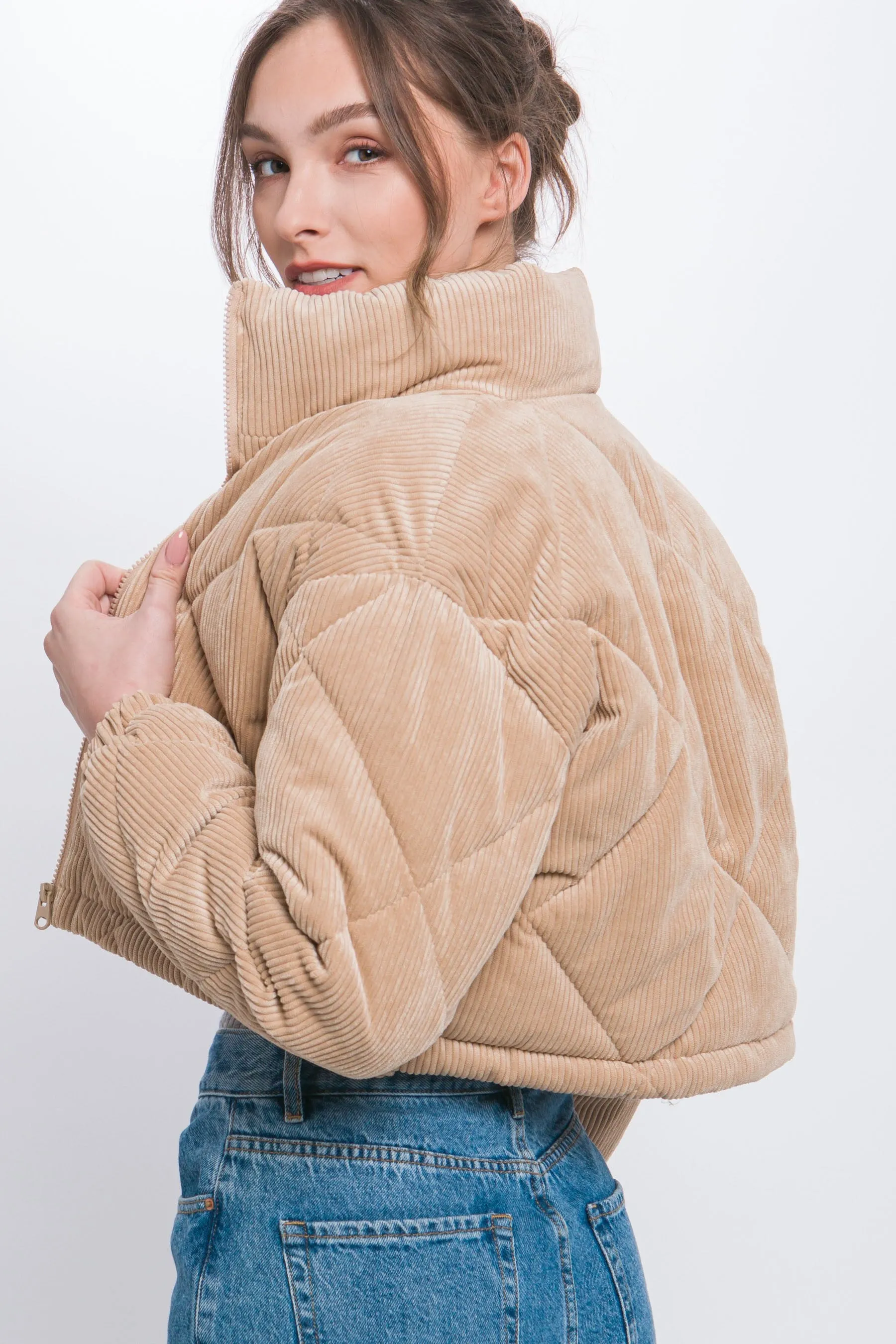 Corduroy Cropped Puffer Jacket