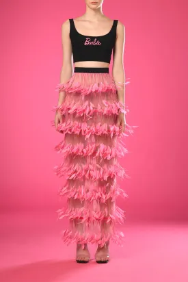 Crop Top with Layered Feathered Skirt