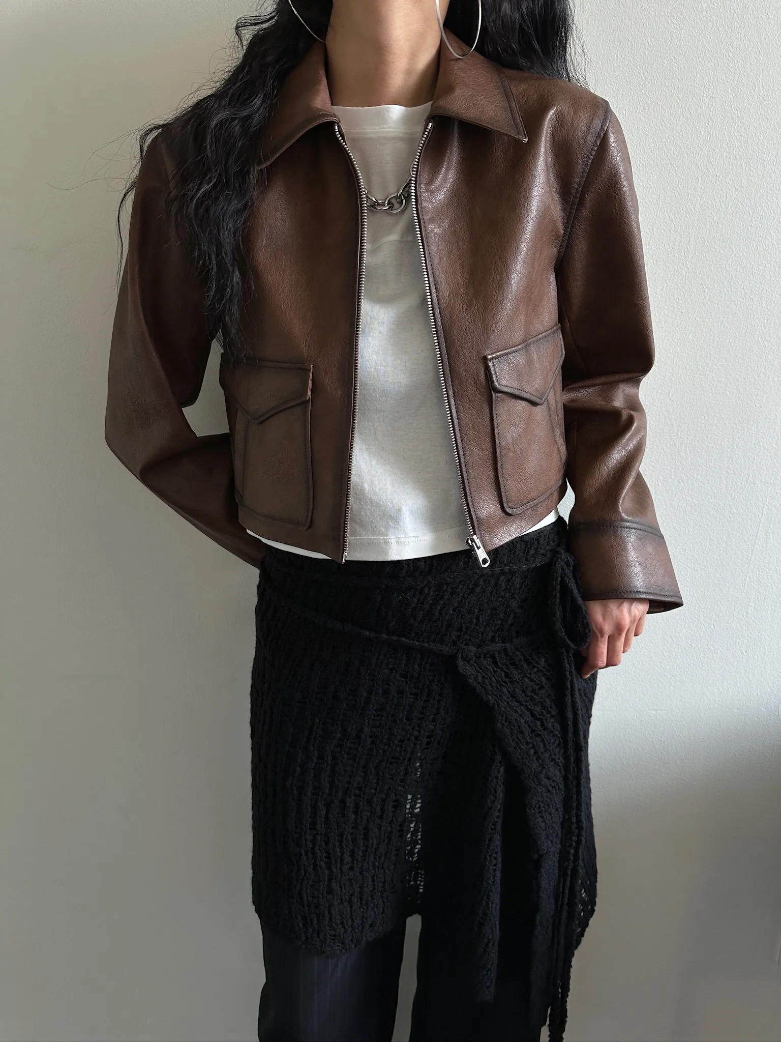 Cropped Faux Leather Jacket