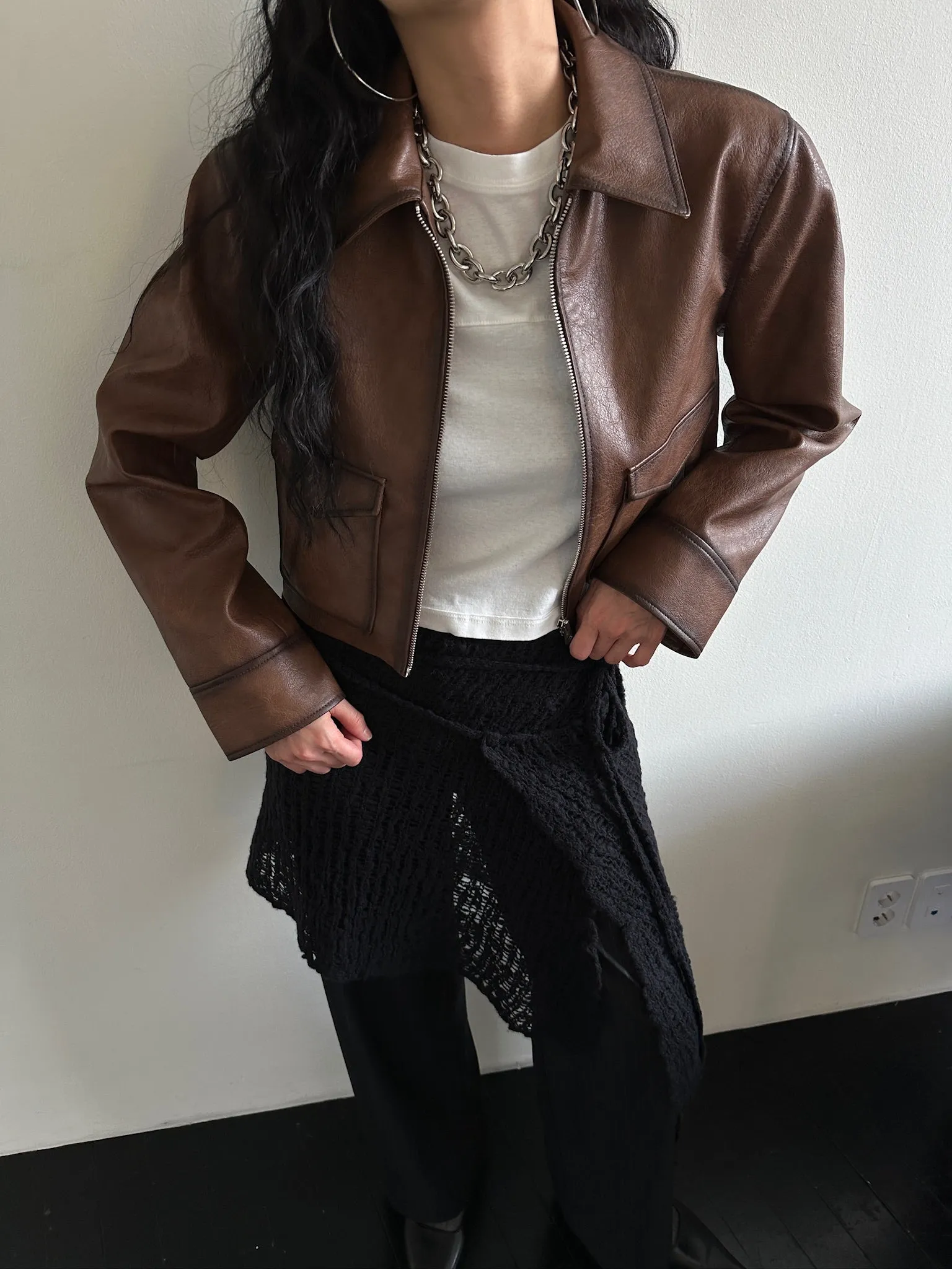 Cropped Faux Leather Jacket