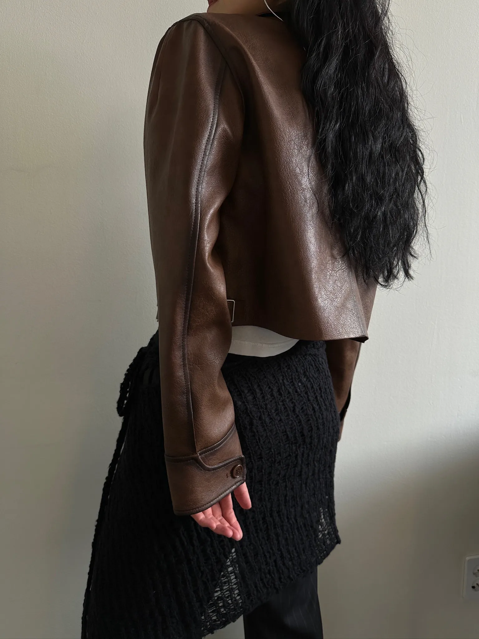 Cropped Faux Leather Jacket