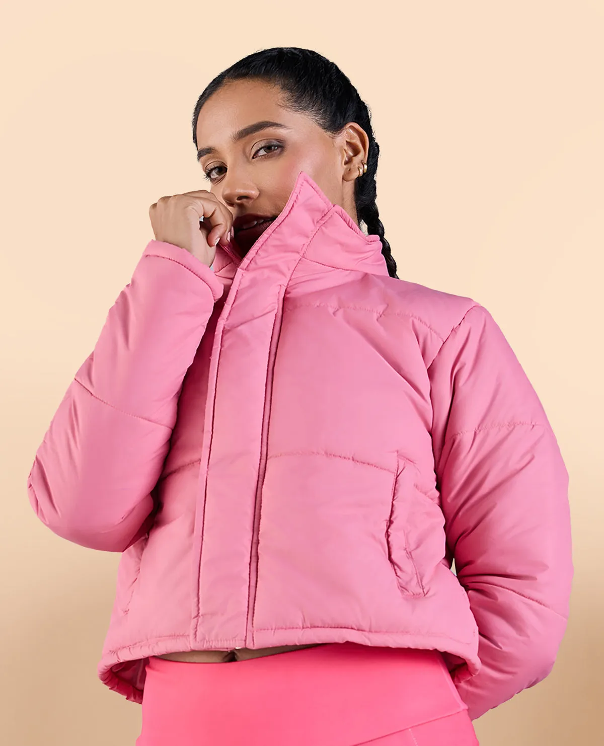 Cropped Puffer Jacket Pink