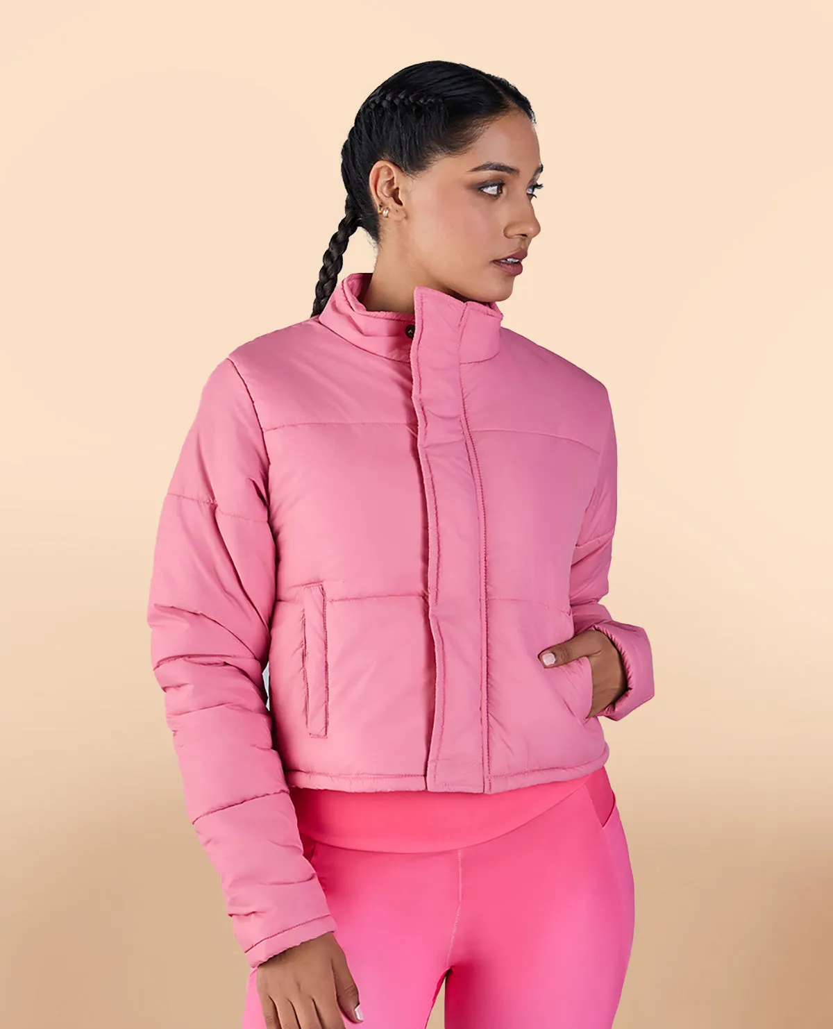 Cropped Puffer Jacket Pink