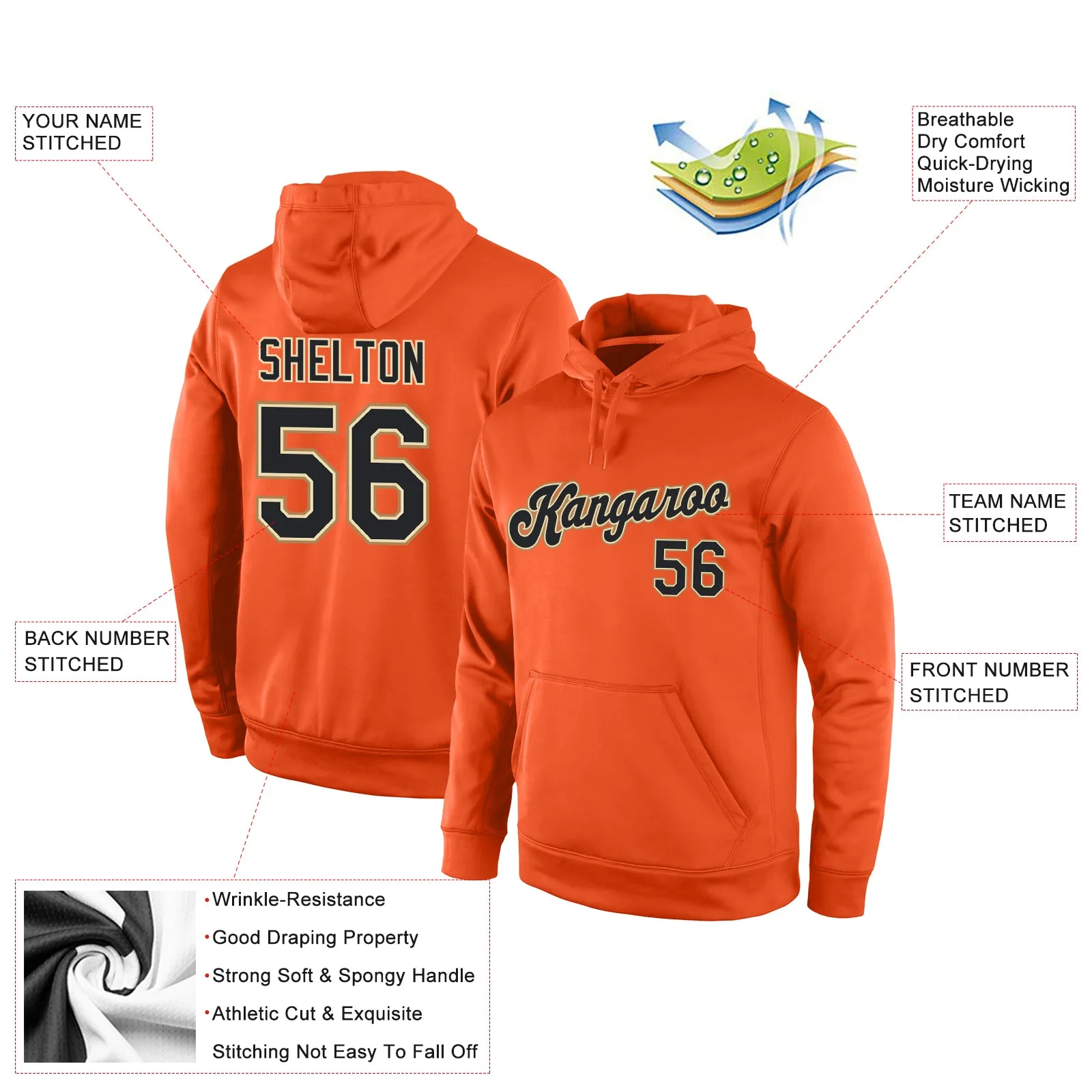 Custom Stitched Orange Black-Old Gold Sports Pullover Sweatshirt Hoodie