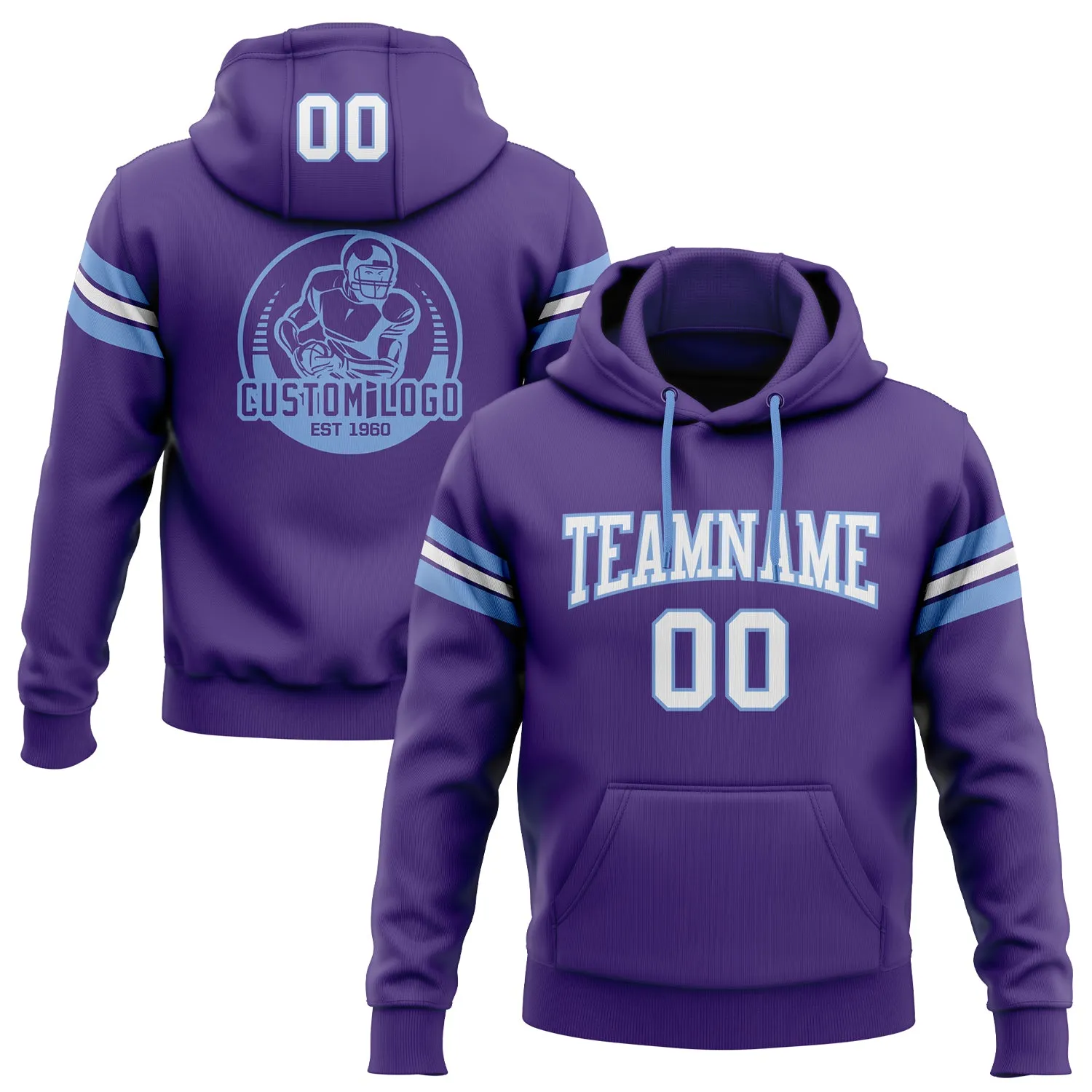 Custom Stitched Purple White-Light Blue Football Pullover Sweatshirt Hoodie