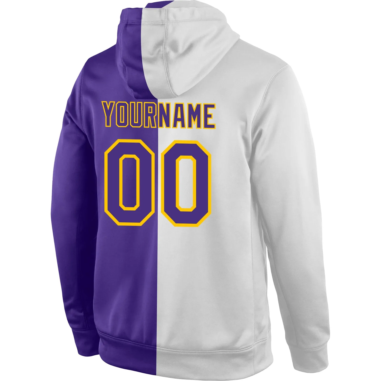 Custom Stitched White Purple-Gold Split Fashion Sports Pullover Sweatshirt Hoodie