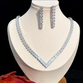 Fashion Necklace Shiny Geometric AAA CZ Diamonds Bridal Set