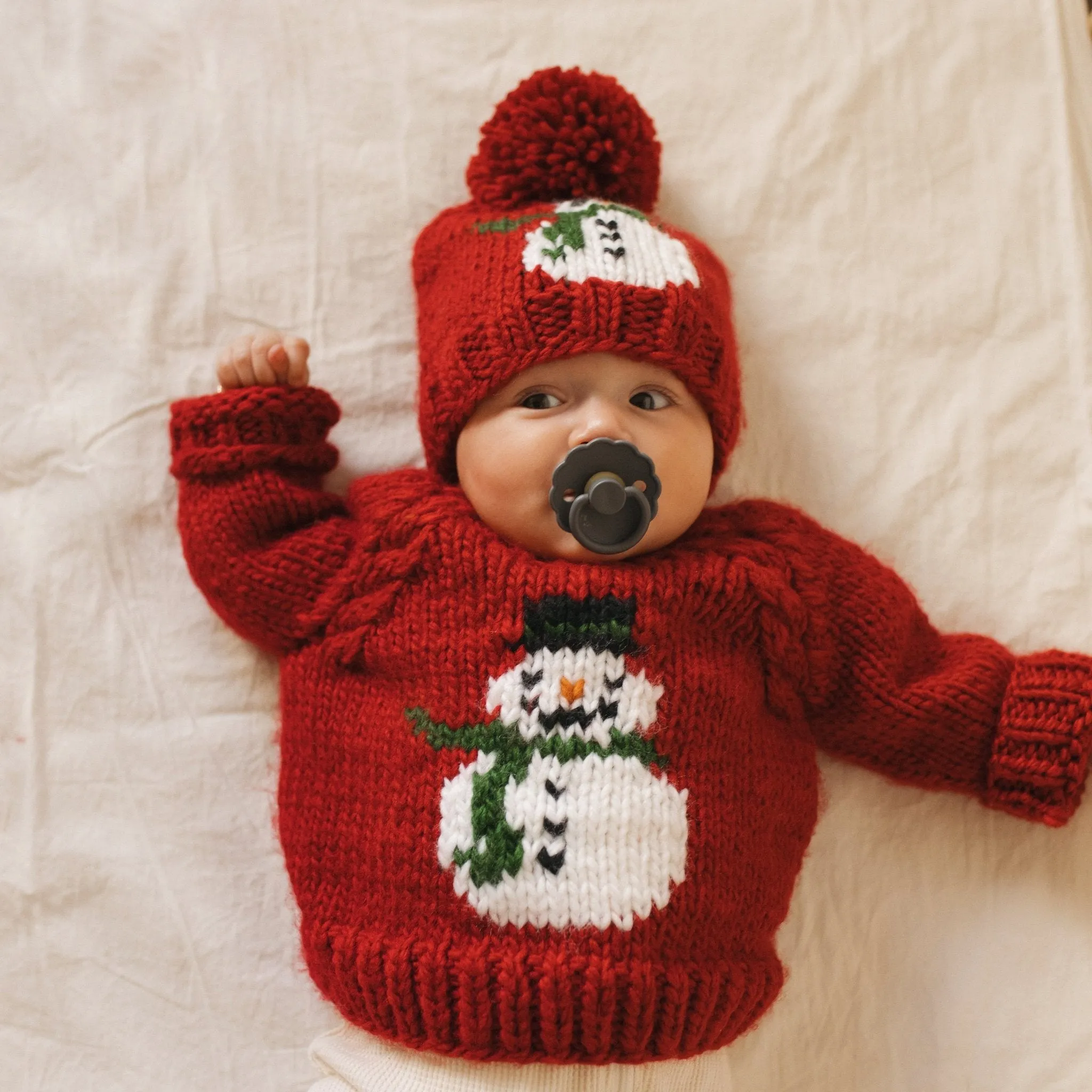 Frosty Snowman Ruby Red Beanie Hat for Baby & Kids