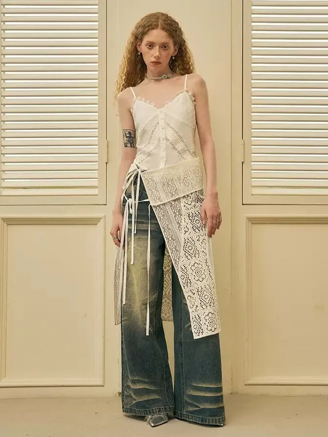 Geometric Splicing Layered Hollow Apron Skirt