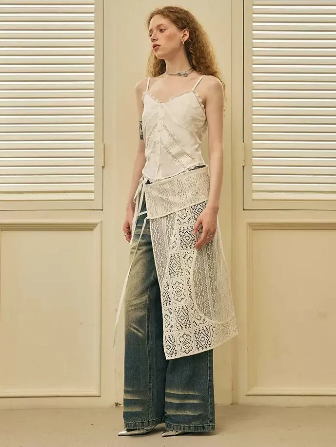 Geometric Splicing Layered Hollow Apron Skirt