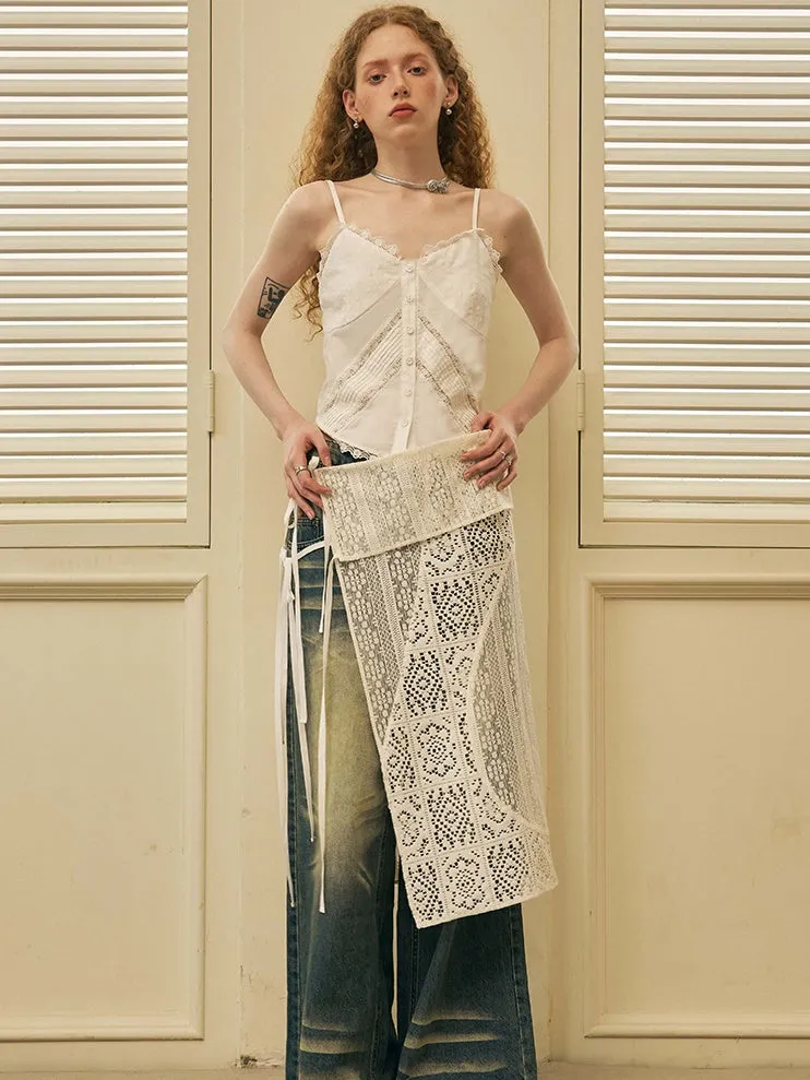 Geometric Splicing Layered Hollow Apron Skirt