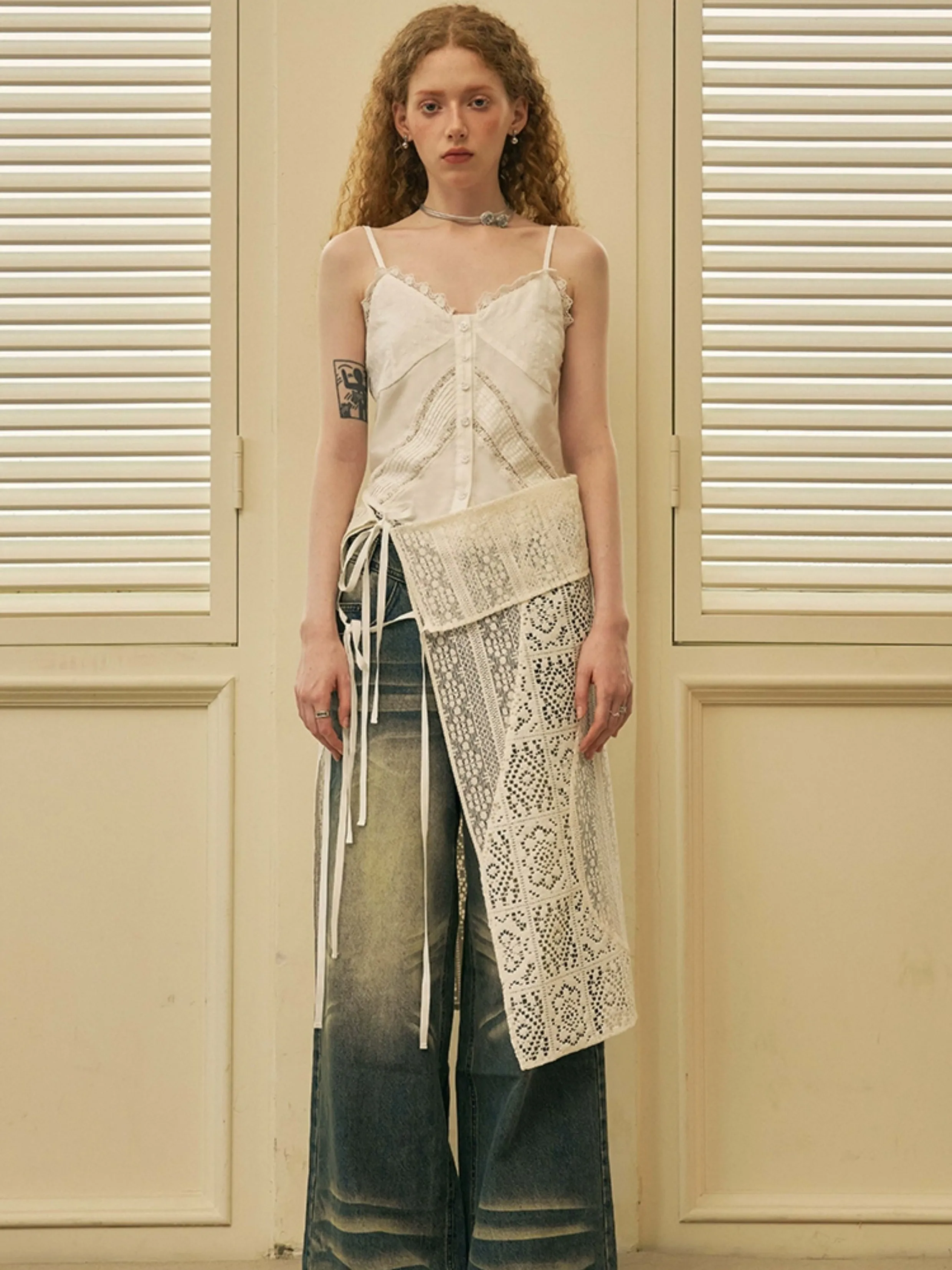 Geometric Splicing Layered Hollow Apron Skirt