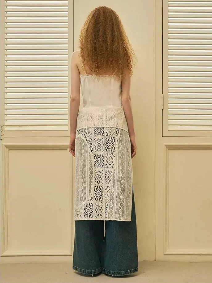 Geometric Splicing Layered Hollow Apron Skirt