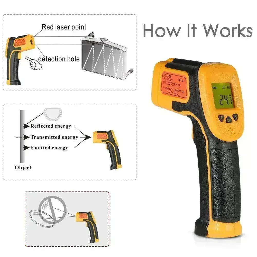 Hand held temperature measuring gun