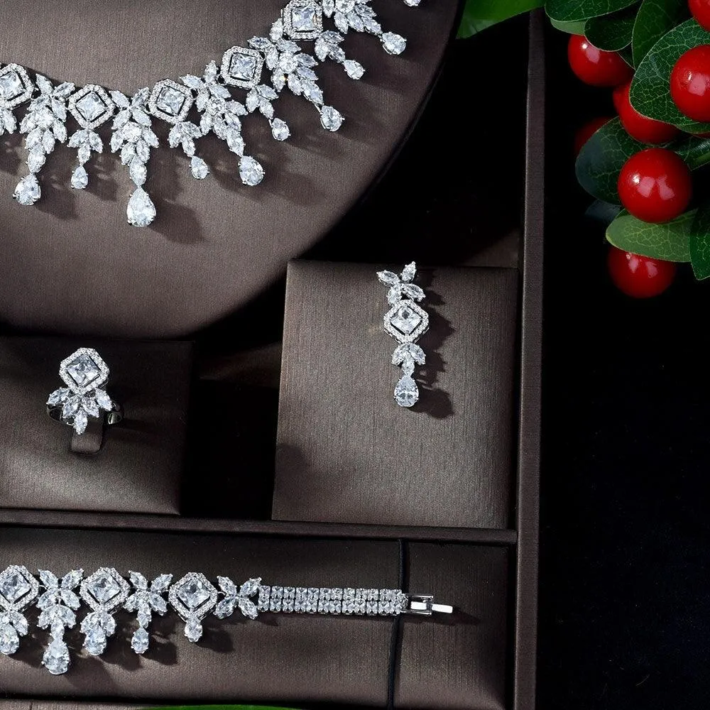 High Quality White Gold Color AAA  Cubic Zirconia Diamonds Bridal Wedding Set