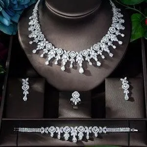 High Quality White Gold Color AAA  Cubic Zirconia Diamonds Bridal Wedding Set