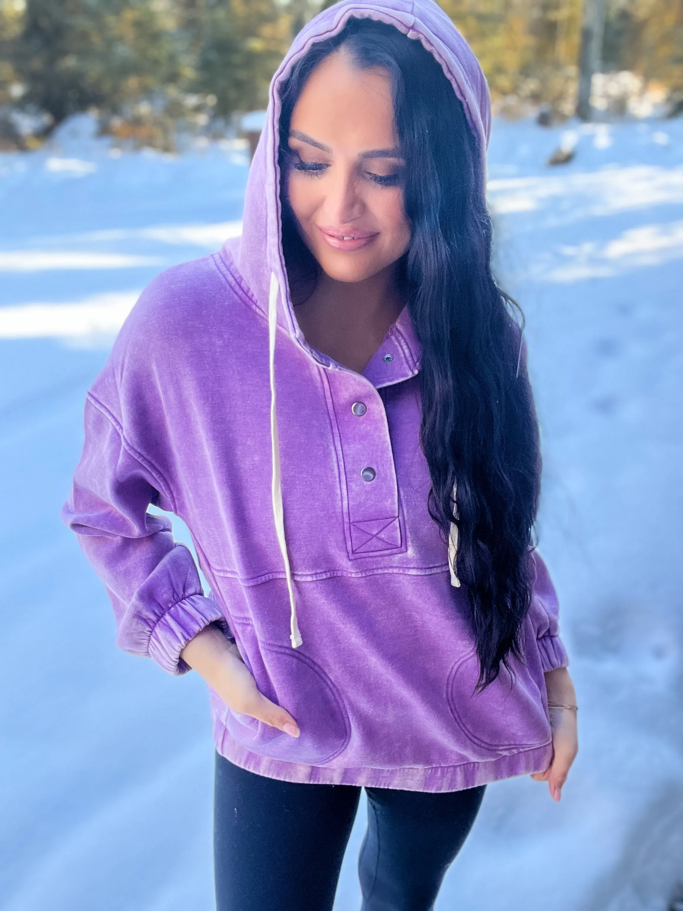 Just Comfort Oversized Fleece Pocket Hoodie- B Violet