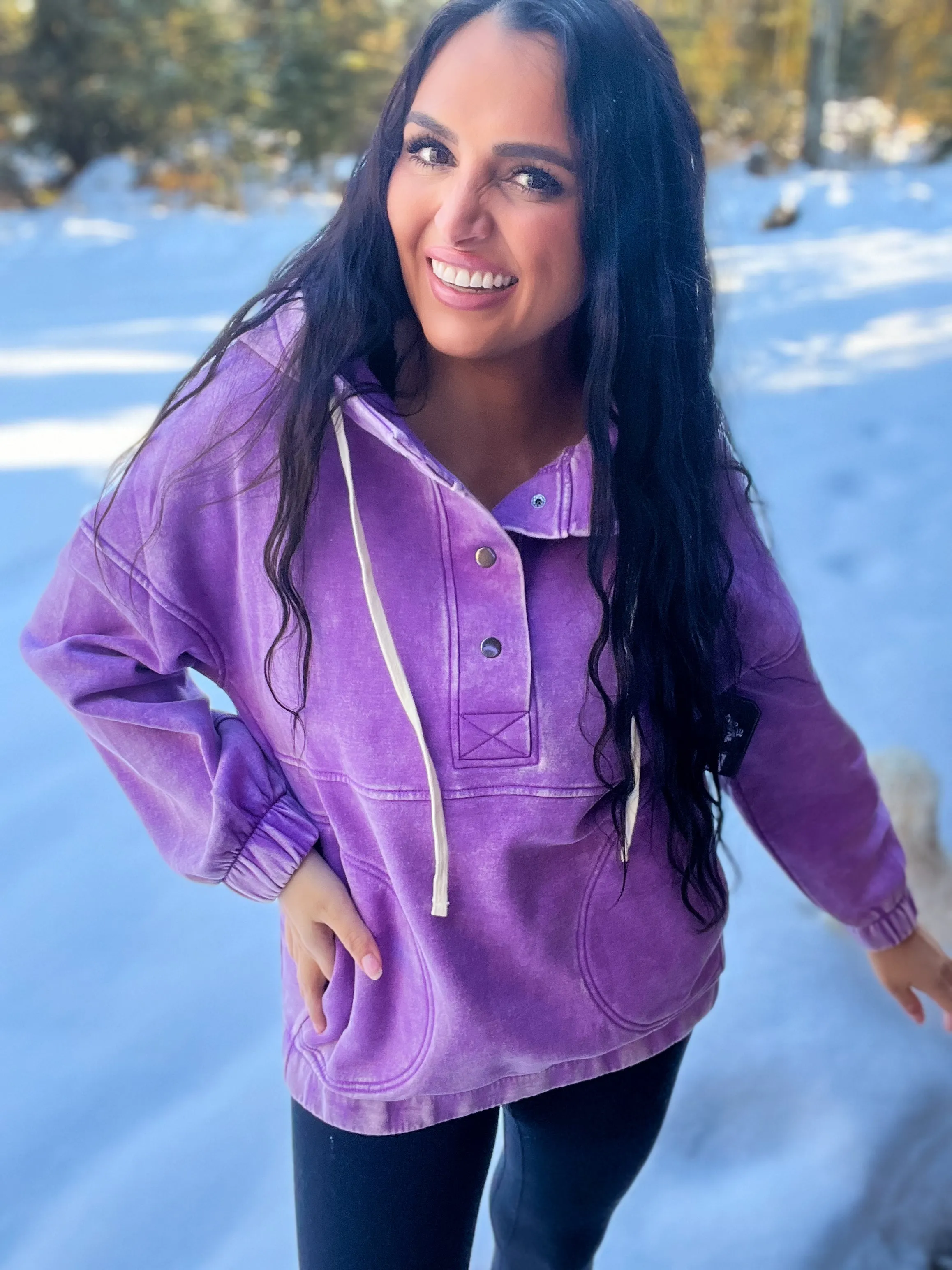 Just Comfort Oversized Fleece Pocket Hoodie- B Violet