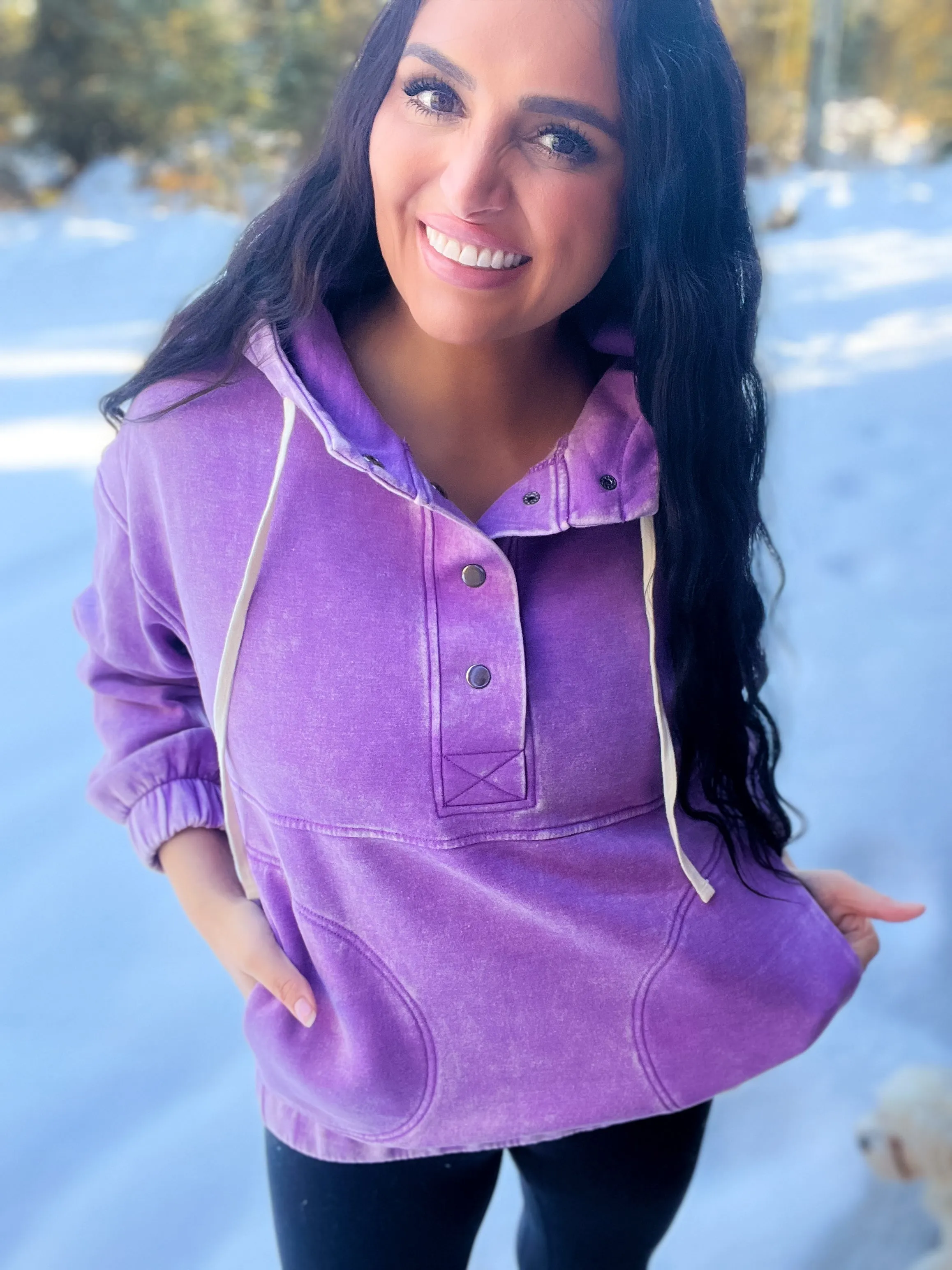 Just Comfort Oversized Fleece Pocket Hoodie- B Violet