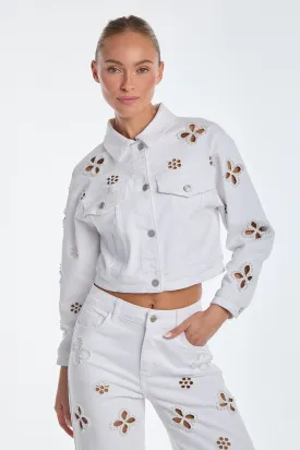 Kaia Pearl Jean Jacket - White