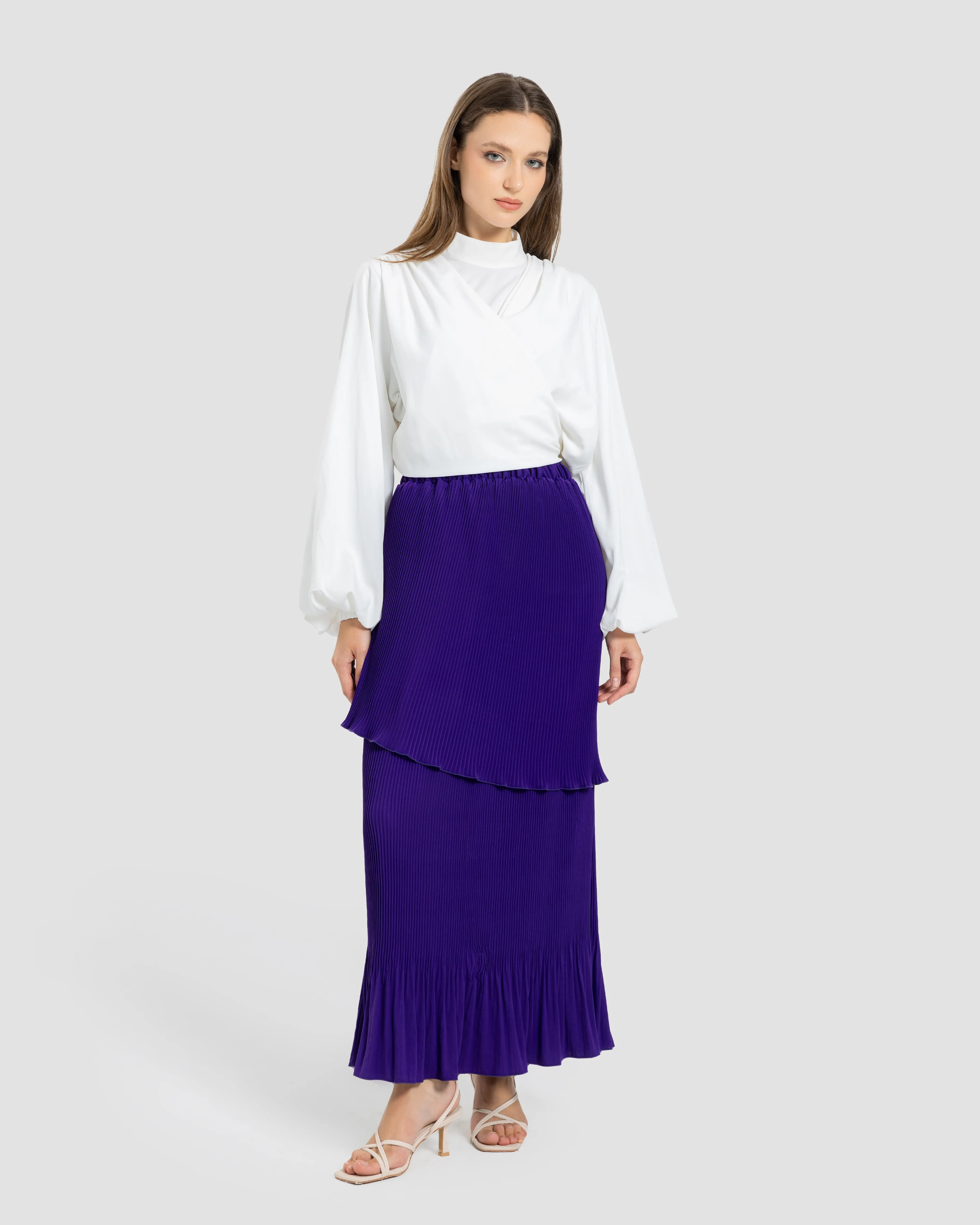 LAYERED PLISSE SKIRT-PURPLE