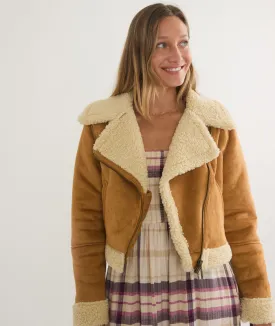 Marine Layer Sherpa Moto Jacket Chestnut