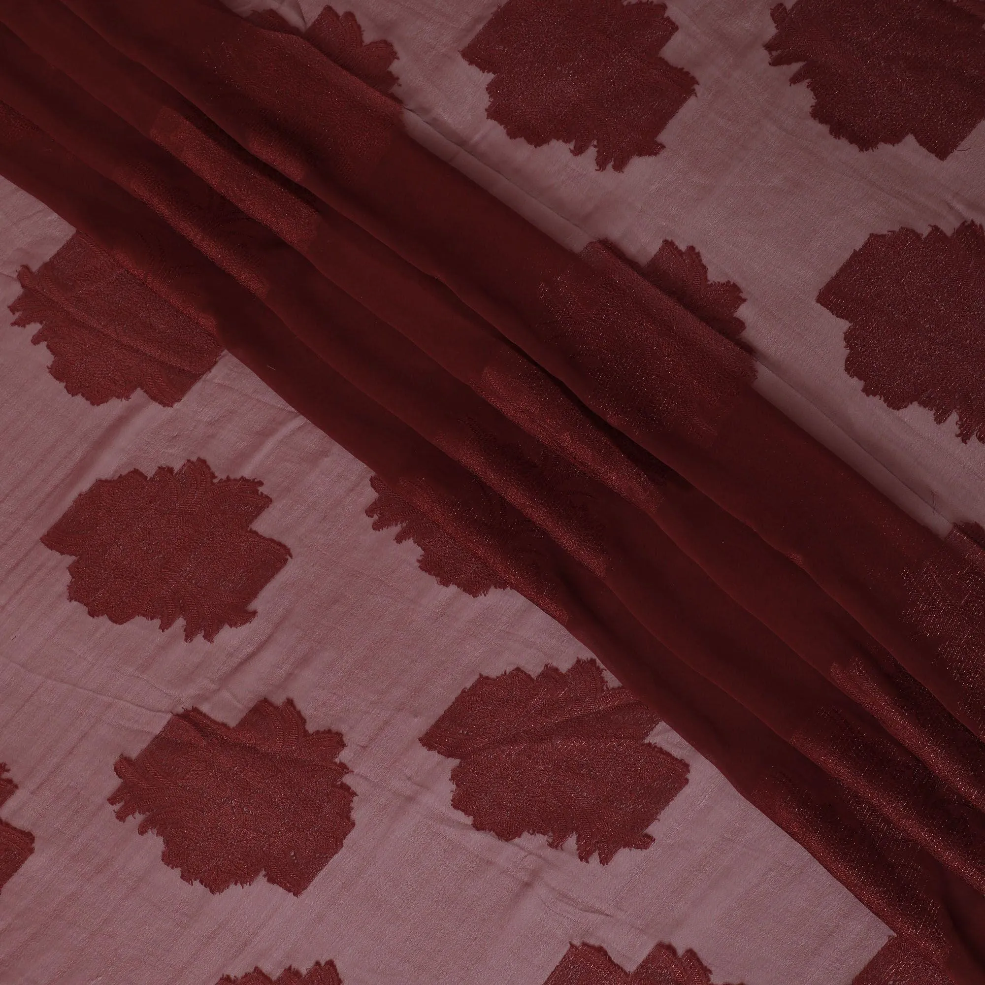 Maroon synthetic chiffon fabric with same tone viscose and metallic lurex in floral design-D11904