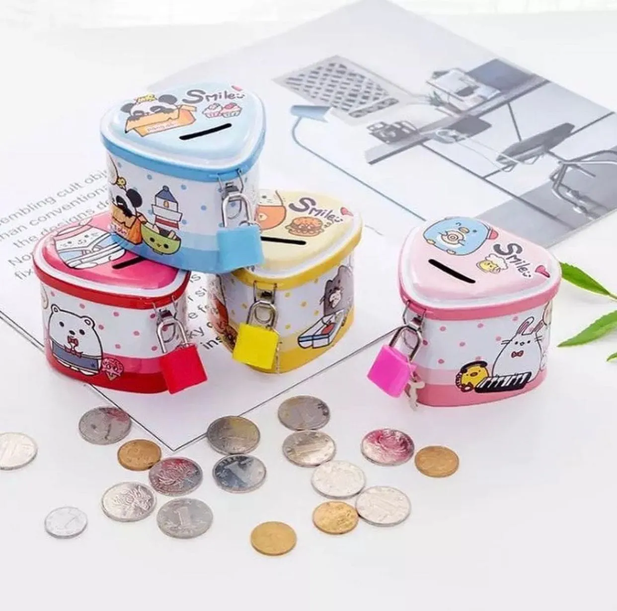 Mini Heart Shape Money Box, Kids Money Saving Piggy Bank, Money Saving Box With Lock