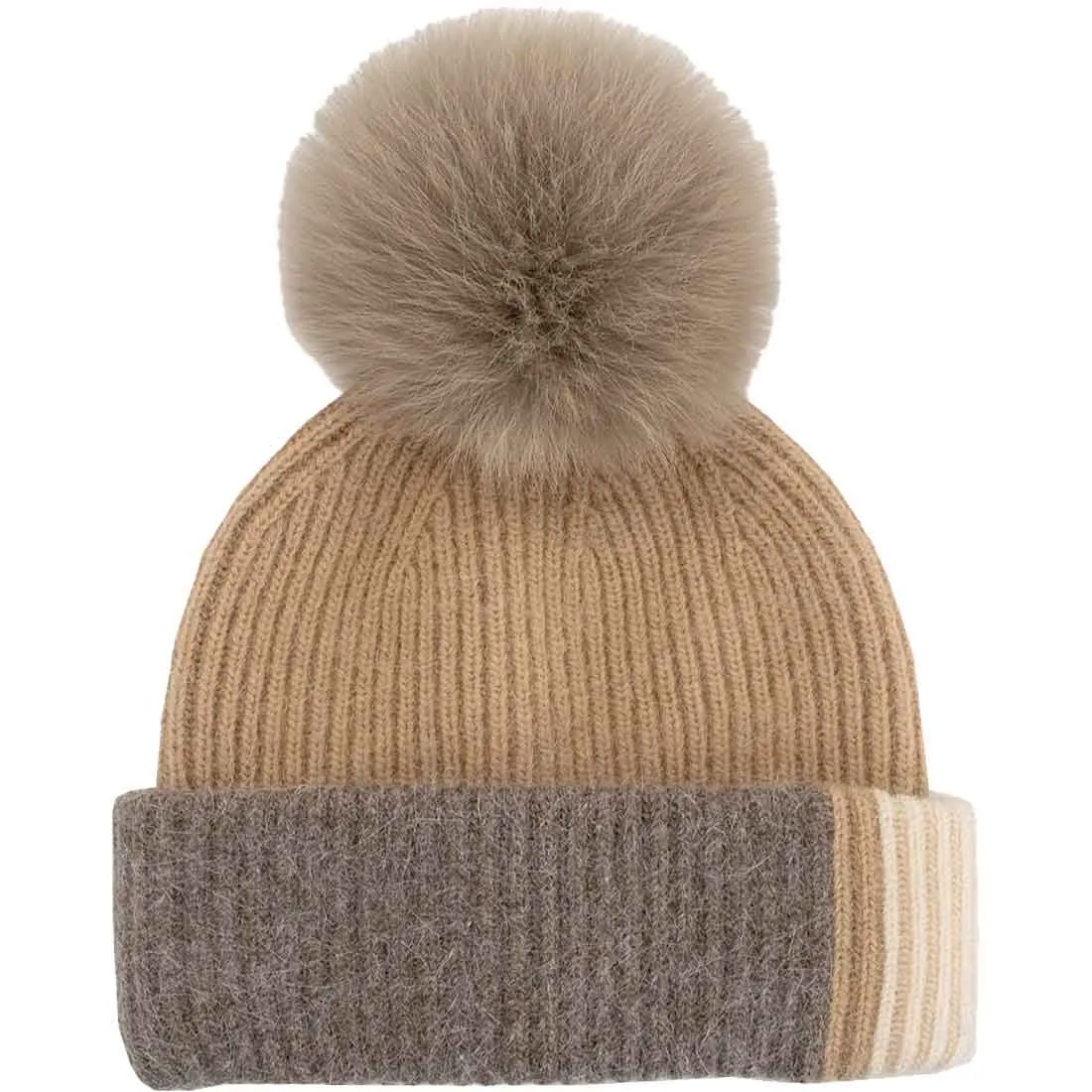 Mitchie's Matchings Fur Pom Colorblock Beanie - Women's