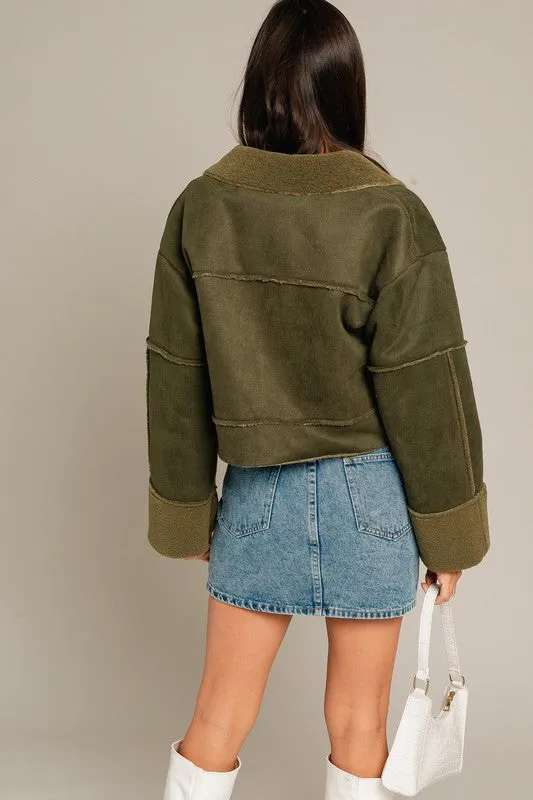 NYC Shearing Olive Crop Jacket