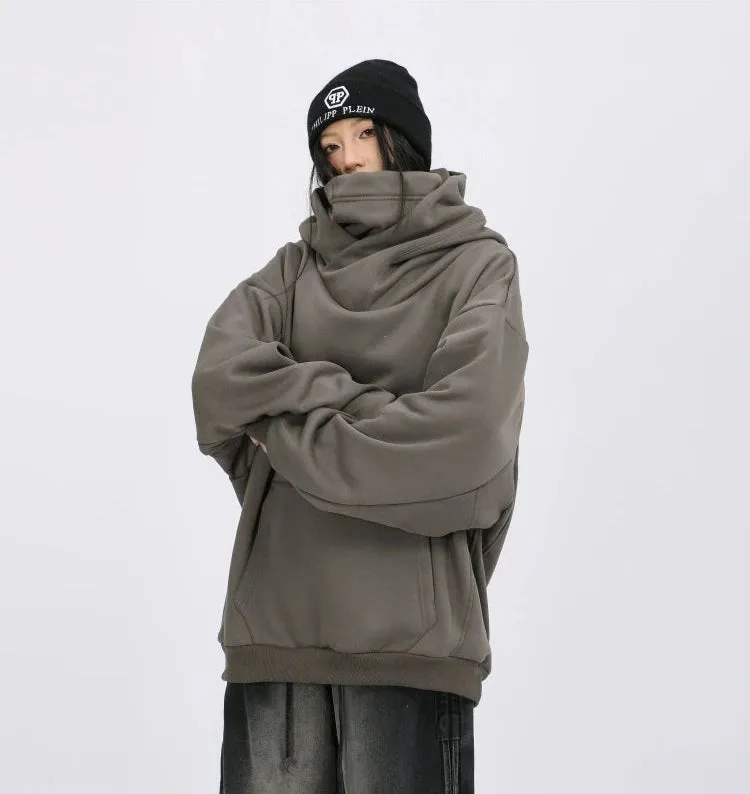 Oversized Drop Shoulder Layered Funnel-Neck Hoodie