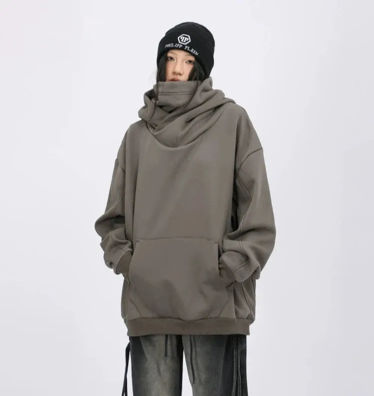 Oversized Drop Shoulder Layered Funnel-Neck Hoodie