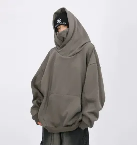 Oversized Drop Shoulder Layered Funnel-Neck Hoodie