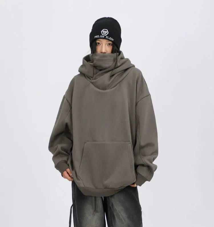 Oversized Drop Shoulder Layered Funnel-Neck Hoodie