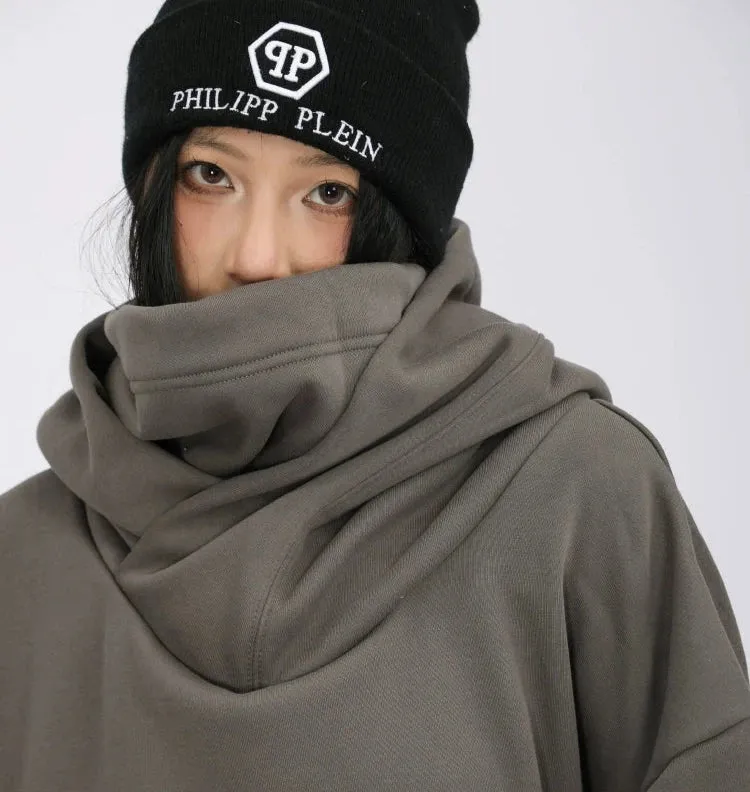 Oversized Drop Shoulder Layered Funnel-Neck Hoodie