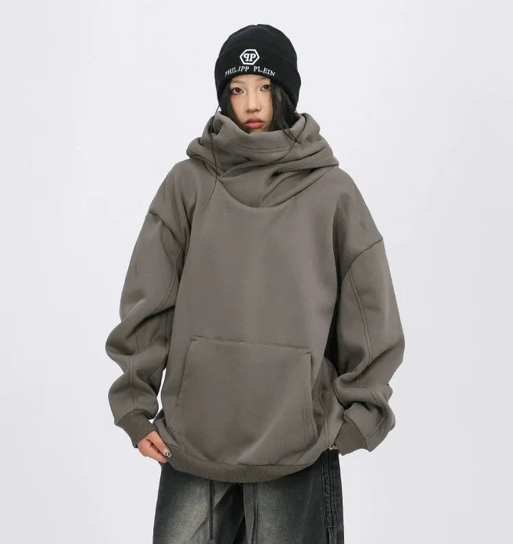 Oversized Drop Shoulder Layered Funnel-Neck Hoodie