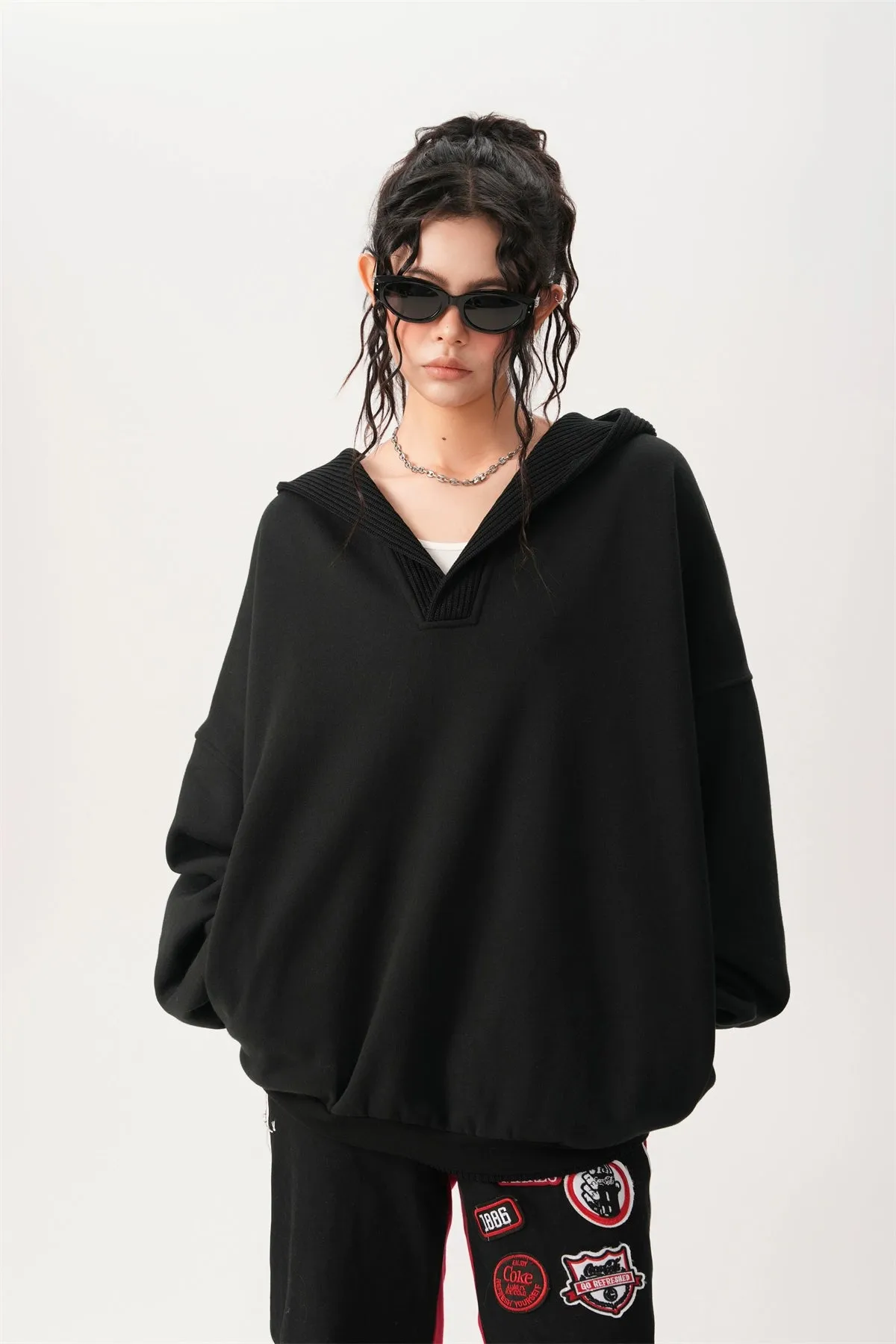 Oversized Knit Ribbed Heathered Hoodie