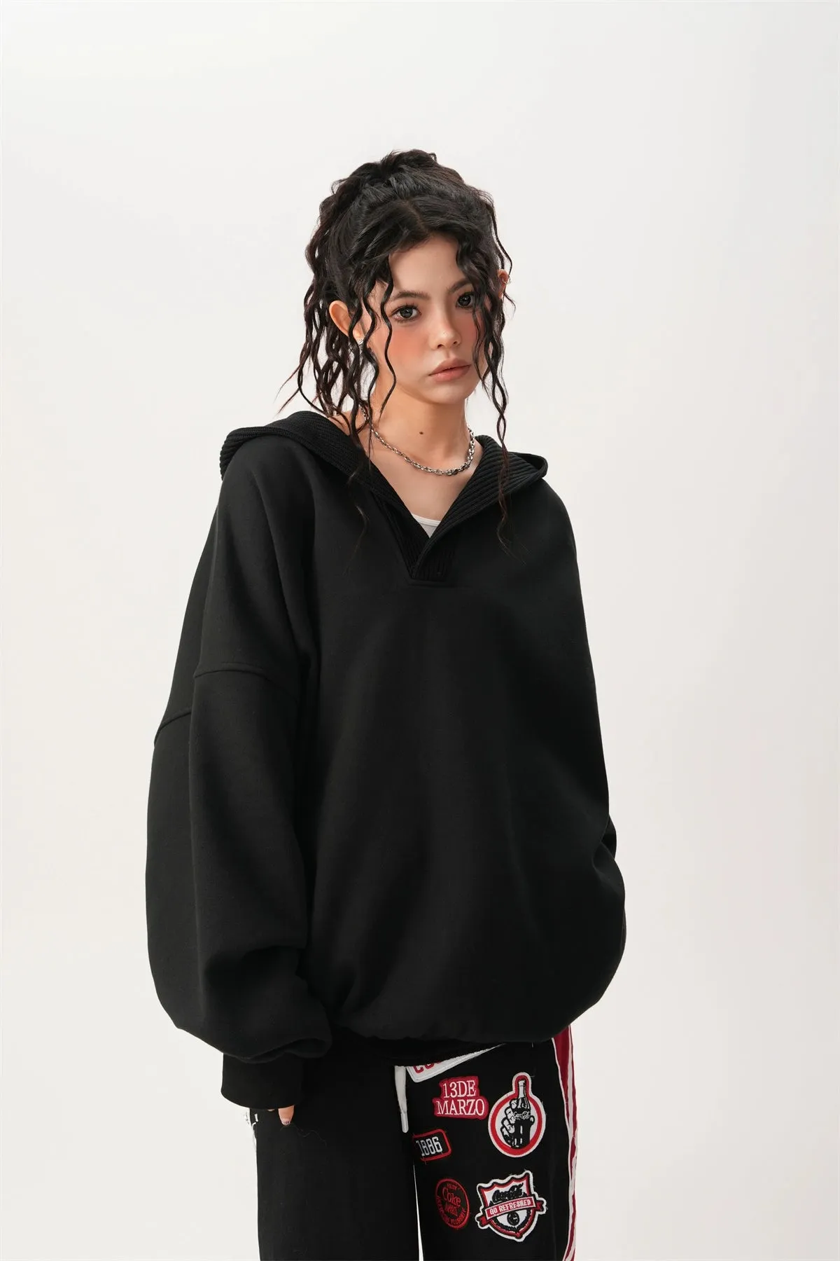 Oversized Knit Ribbed Heathered Hoodie