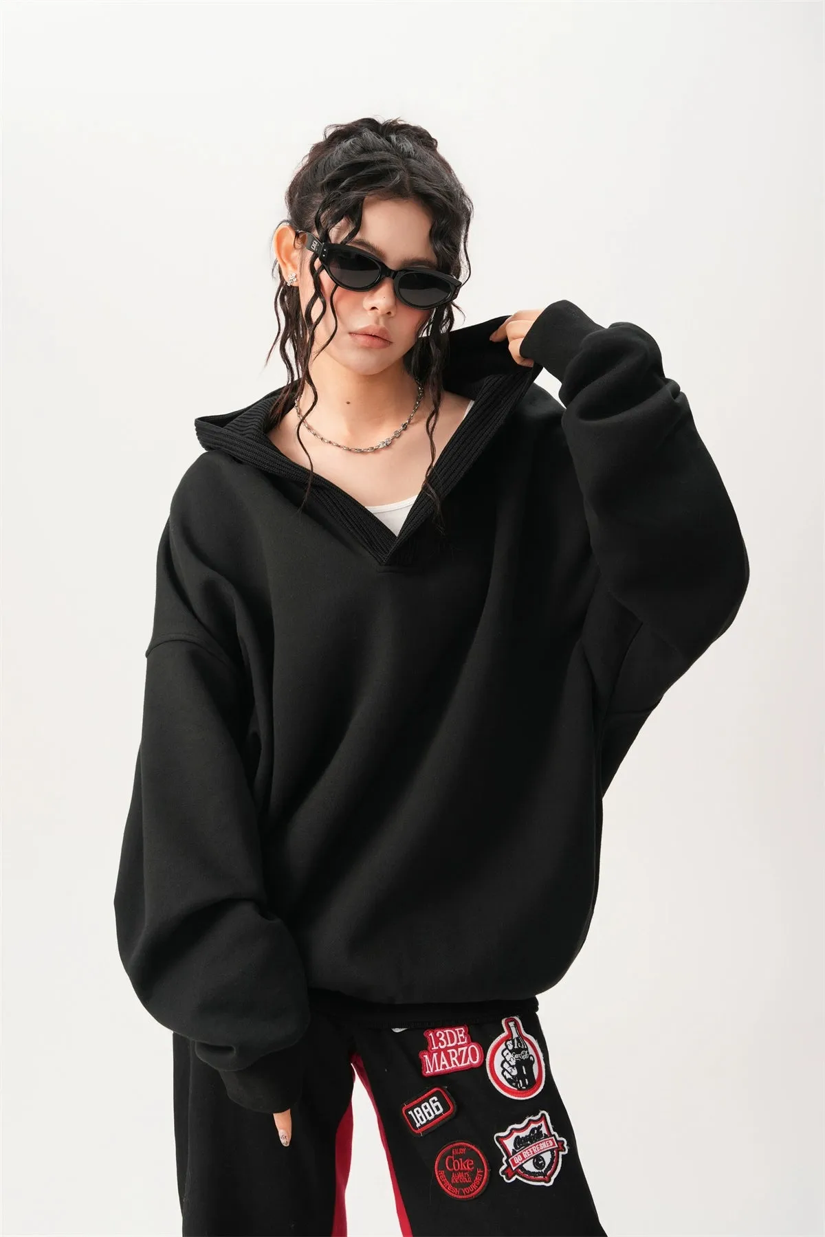 Oversized Knit Ribbed Heathered Hoodie