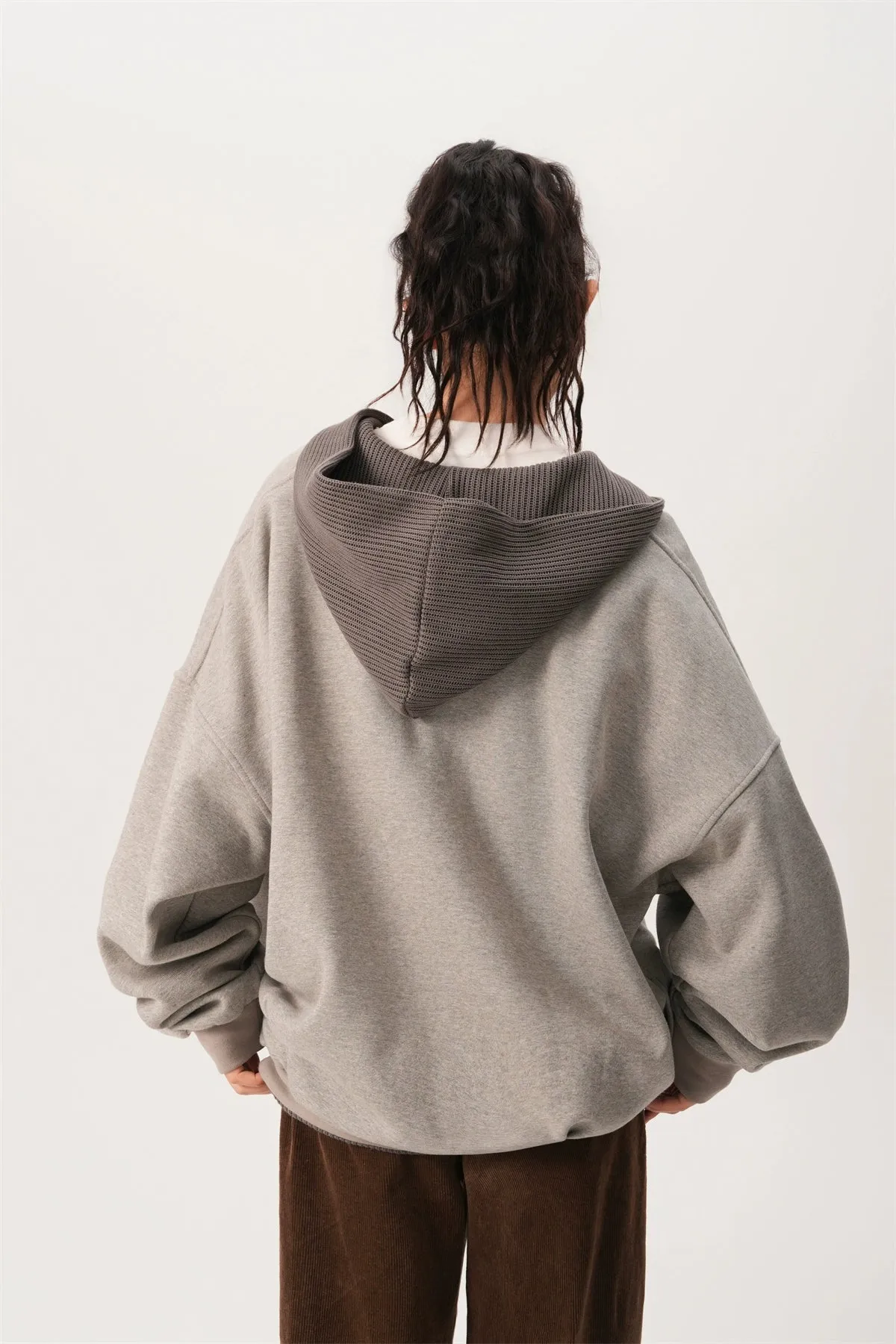 Oversized Knit Ribbed Heathered Hoodie