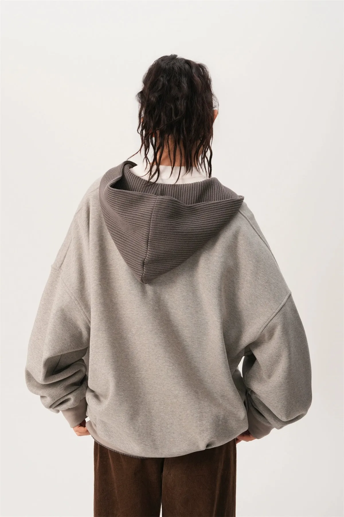 Oversized Knit Ribbed Heathered Hoodie