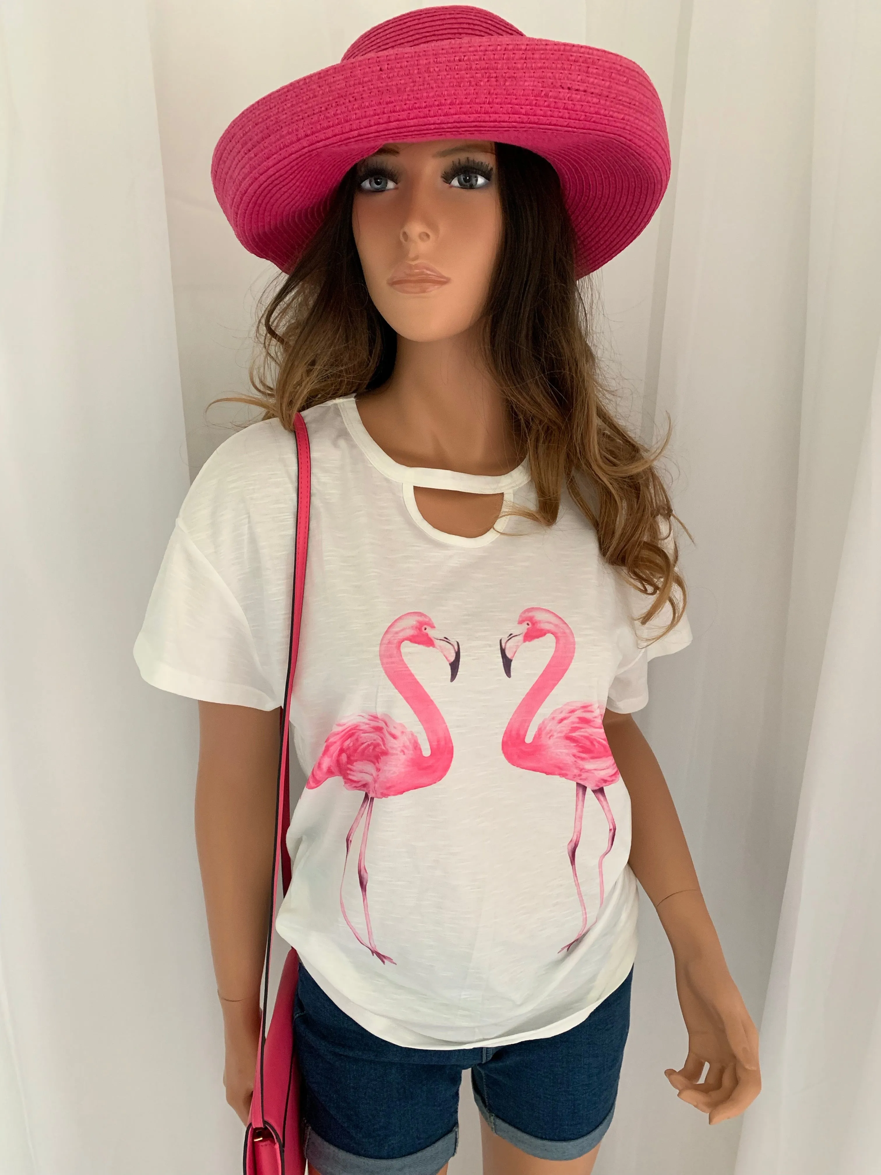 Pair of Pink Flamingos  Hollow-out T-shirt