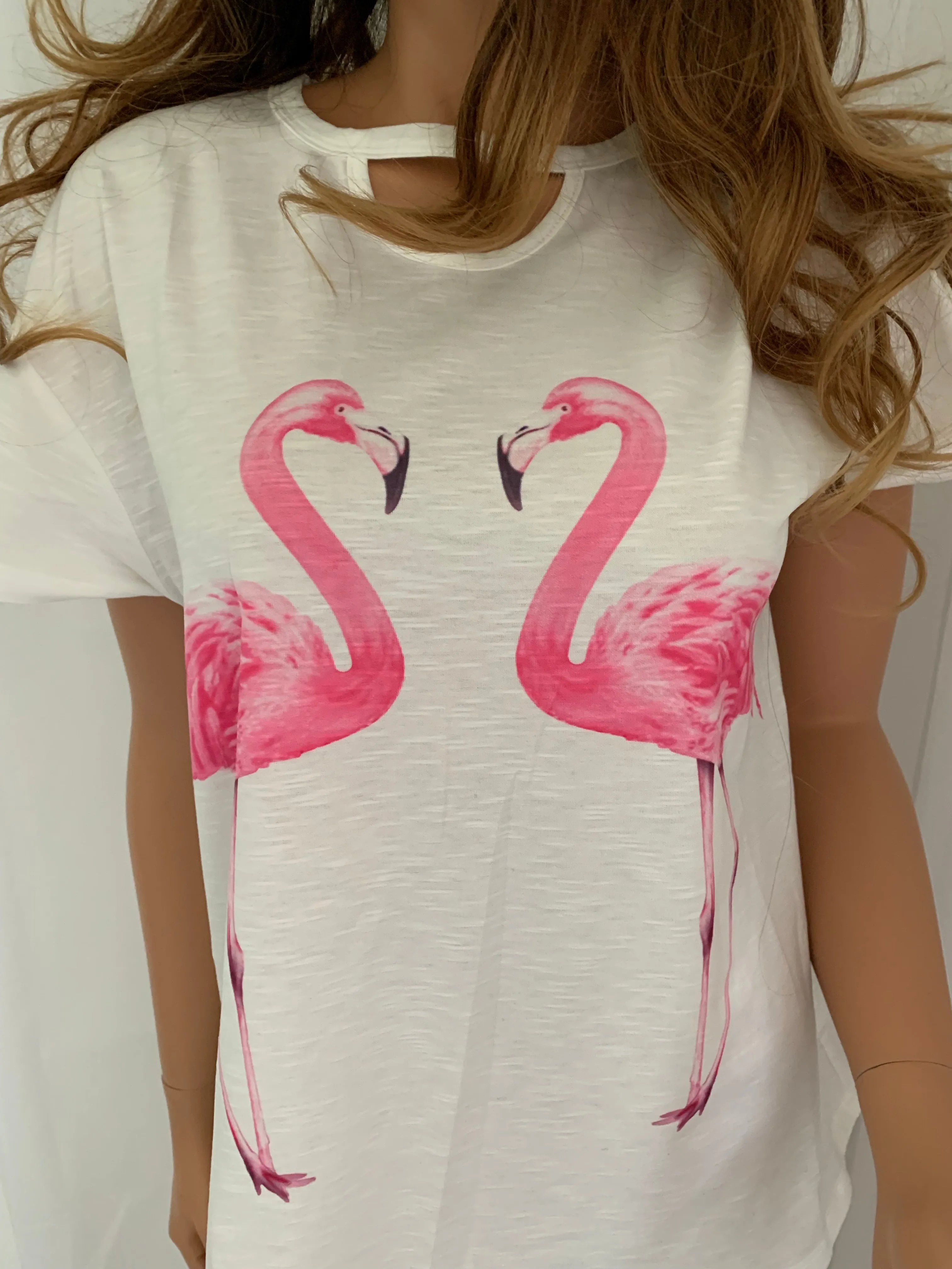 Pair of Pink Flamingos  Hollow-out T-shirt