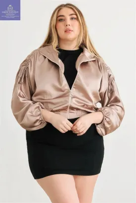 Plus Satin Cropped Bomber Jacket