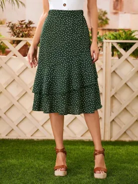 Polka Dot Layered Ruffle Skirt