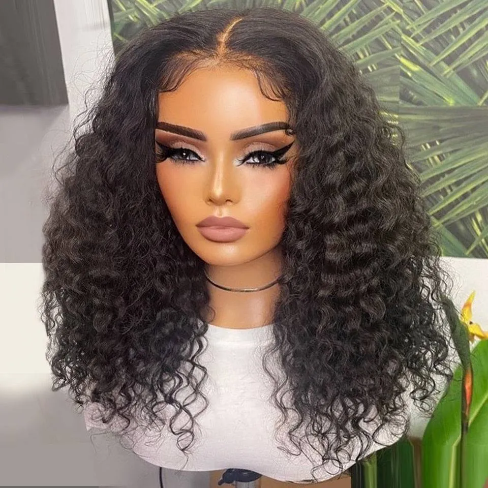 Pre-Plucked Curly Bob Deep Wave Brazilian Human Hair Transparent Lace Wig