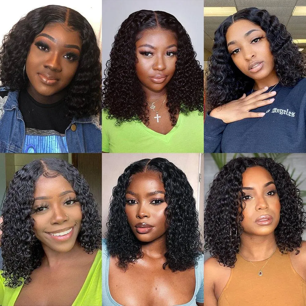 Pre-Plucked Curly Bob Deep Wave Brazilian Human Hair Transparent Lace Wig