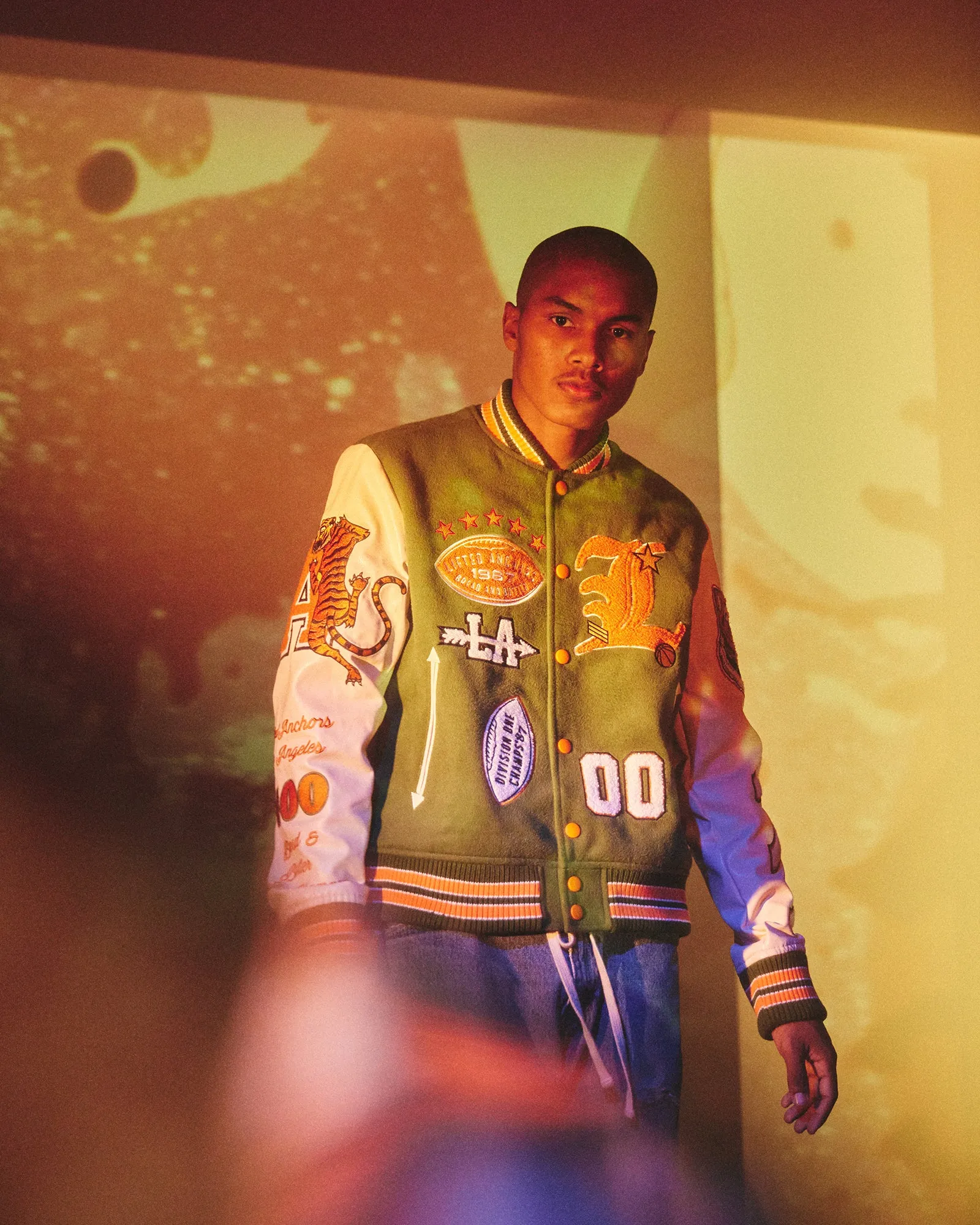 "Champion" Letterman Jacket (Olive/Orange)