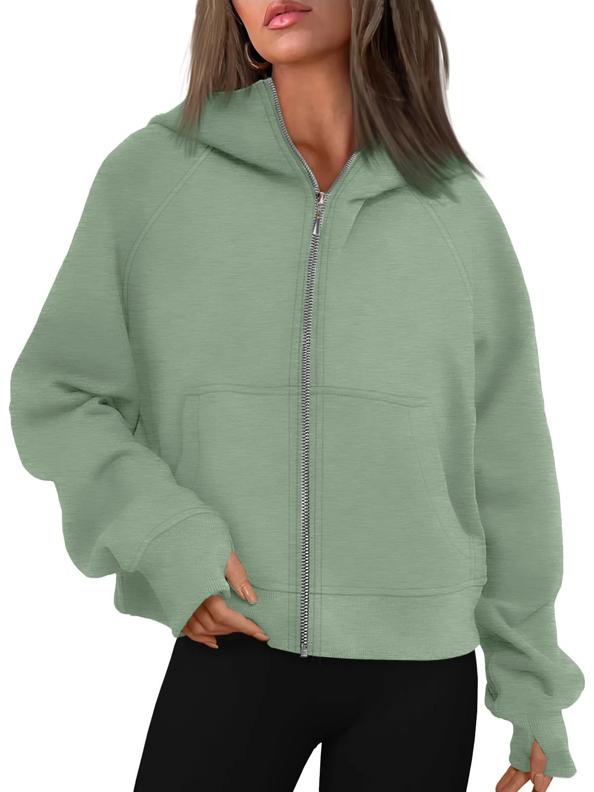 Rosvigor Hoodies for Women Cropped Sweatshirts Women Fleece Oversized Full Zip Jackets Fall Winter Tops